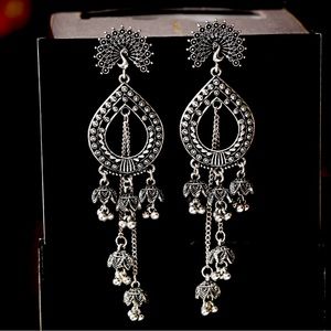 Ethnic Dangle Earring Sets Women Vintage Silver Long Tassel Bell Drop